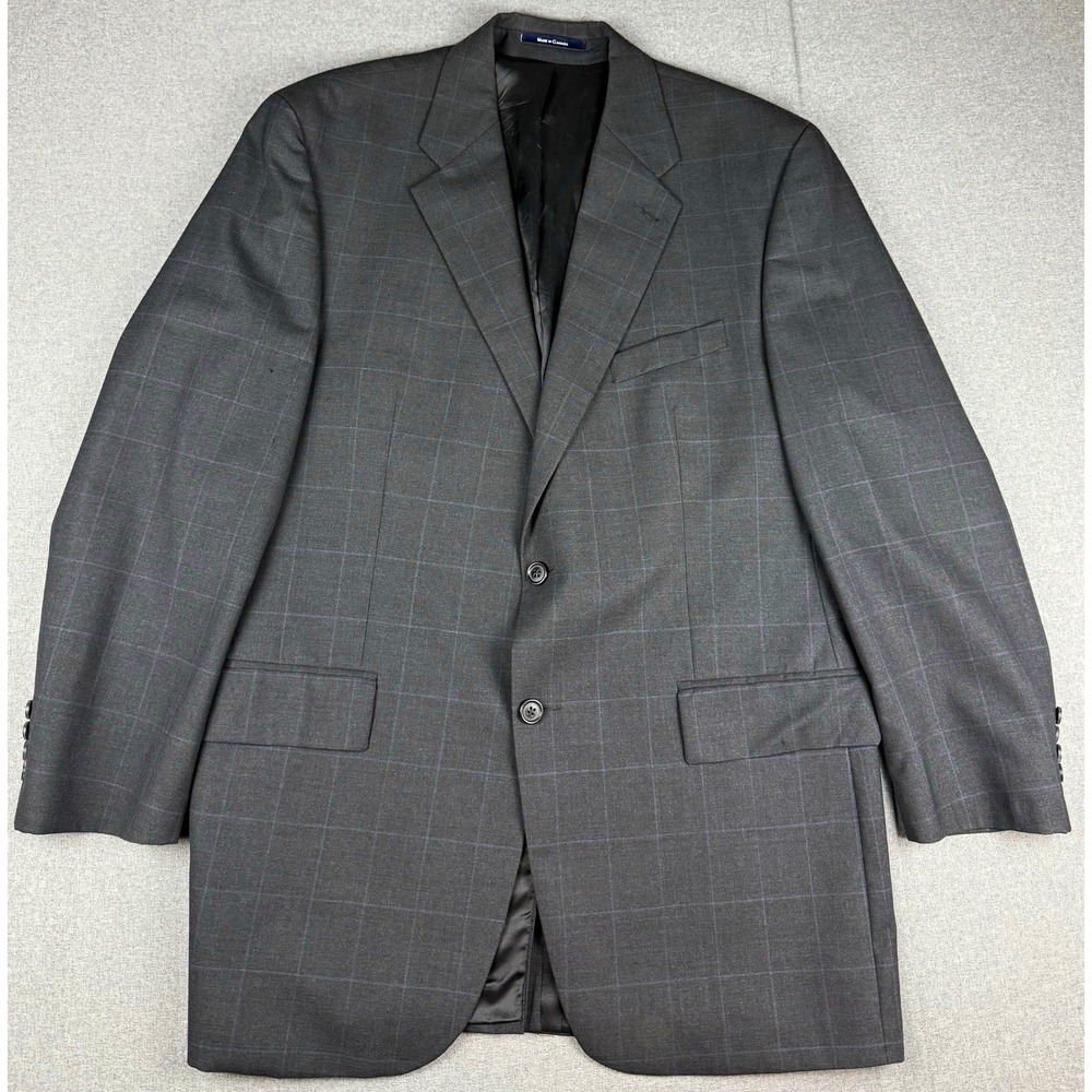 Chaps Ralph Lauren Mens 44T Wool Blazer Gray Plaid Sport Coat Made Canada